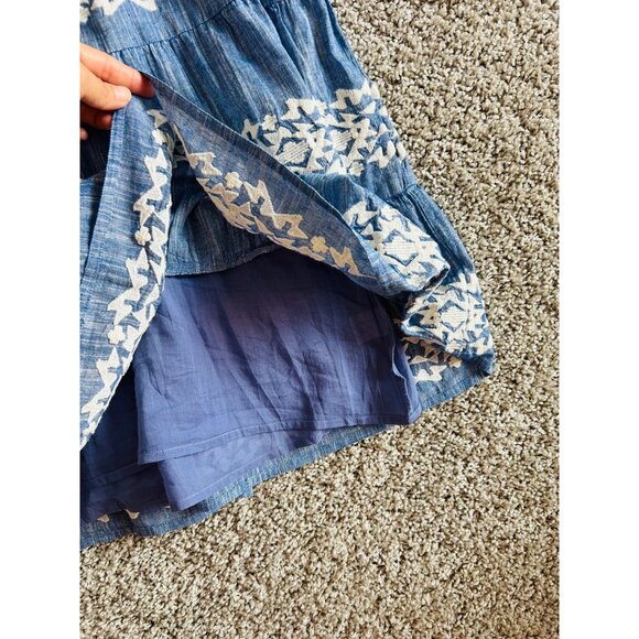 Roller Rabbit Womens Sz Larga Blue & White Embroidered Cotton Tiered Dress - Picture 8 of 9